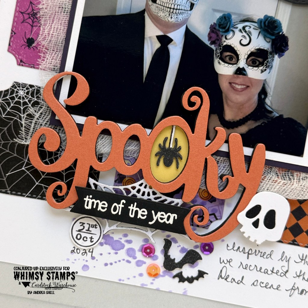 Spooky Halloween Layout by Andrea Shell | Hocus Pocus paper by Whimsy Stamps