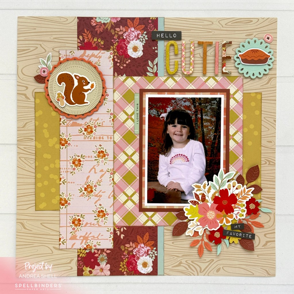 Cutie Pie Fall Scrapbook Layout by Andrea Shell | Autumn Archives Collection by Spellbinders