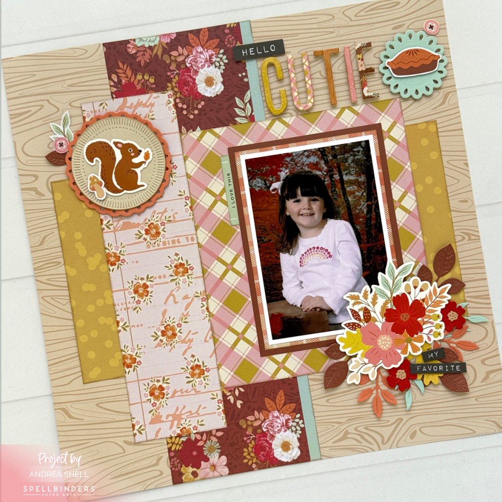 Cutie Pie Fall Scrapbook Layout by Andrea Shell | Autumn Archives Collection by Spellbinders