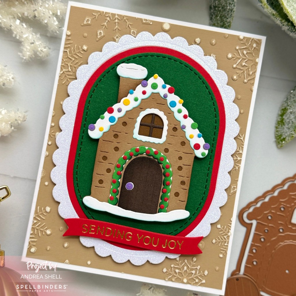 Gingerbread House card by Andrea Shell | Gingerbread House Dies by Spellbinders