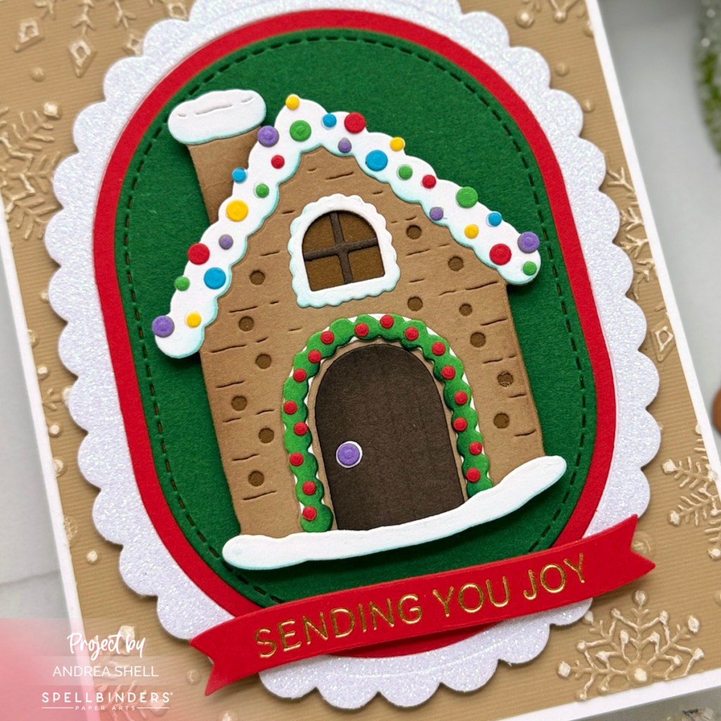 Gingerbread House card by Andrea Shell | Gingerbread House Dies by Spellbinders