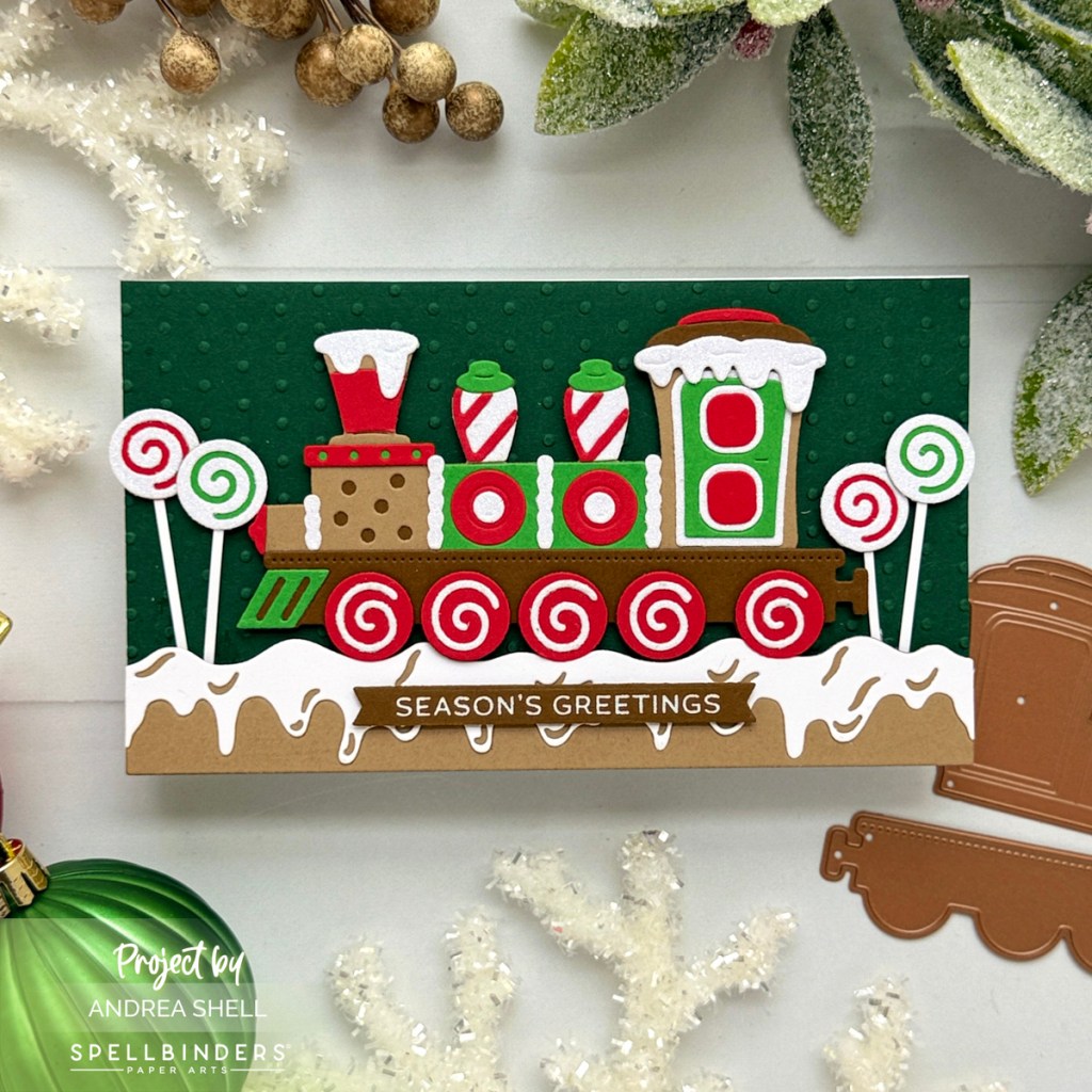 Gingerbread Christmas Train card by Andrea Shell | Gingerbread Train Dies by Spellbinders