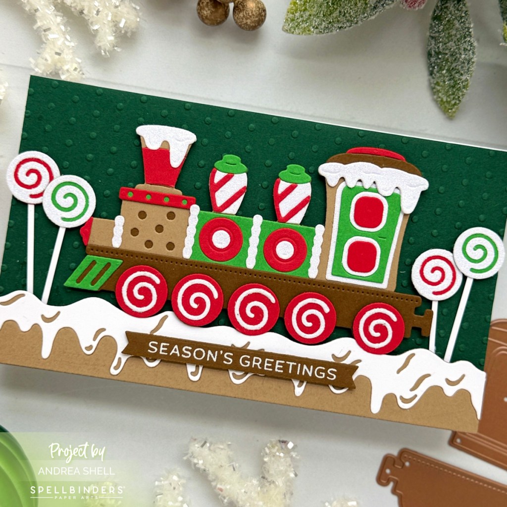 Gingerbread Christmas Train card by Andrea Shell | Gingerbread Train Dies by Spellbinders