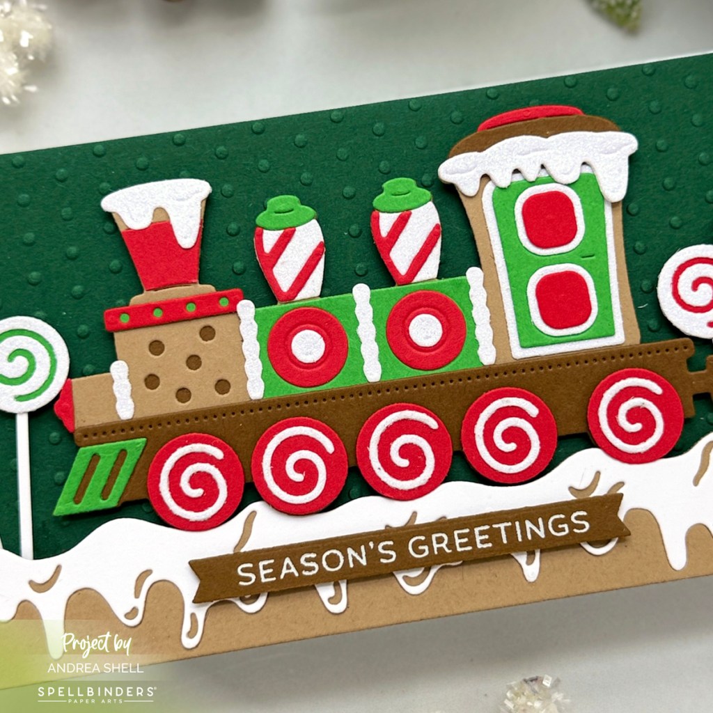 Gingerbread Christmas Train card by Andrea Shell | Gingerbread Train Dies by Spellbinders