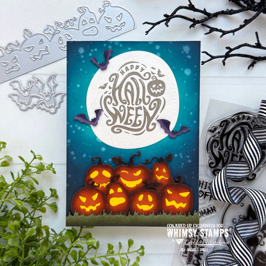 Jack o'Lanterns Halloween card by Andrea Shell | Jack o'Lanterns Border Die by Whimsy Stamps
