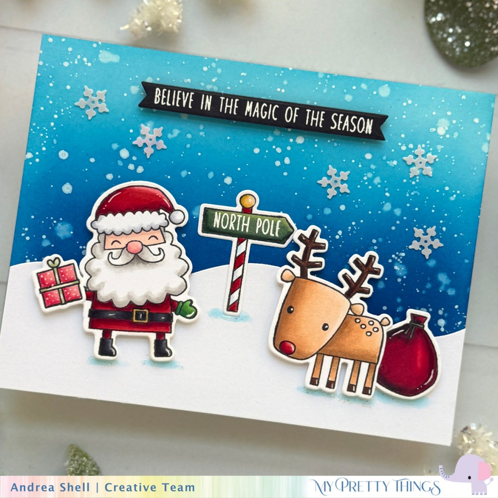 Santa and Rudlolph card by Andrea Shell | Santa's North Pole stamp set by My Pretty Things