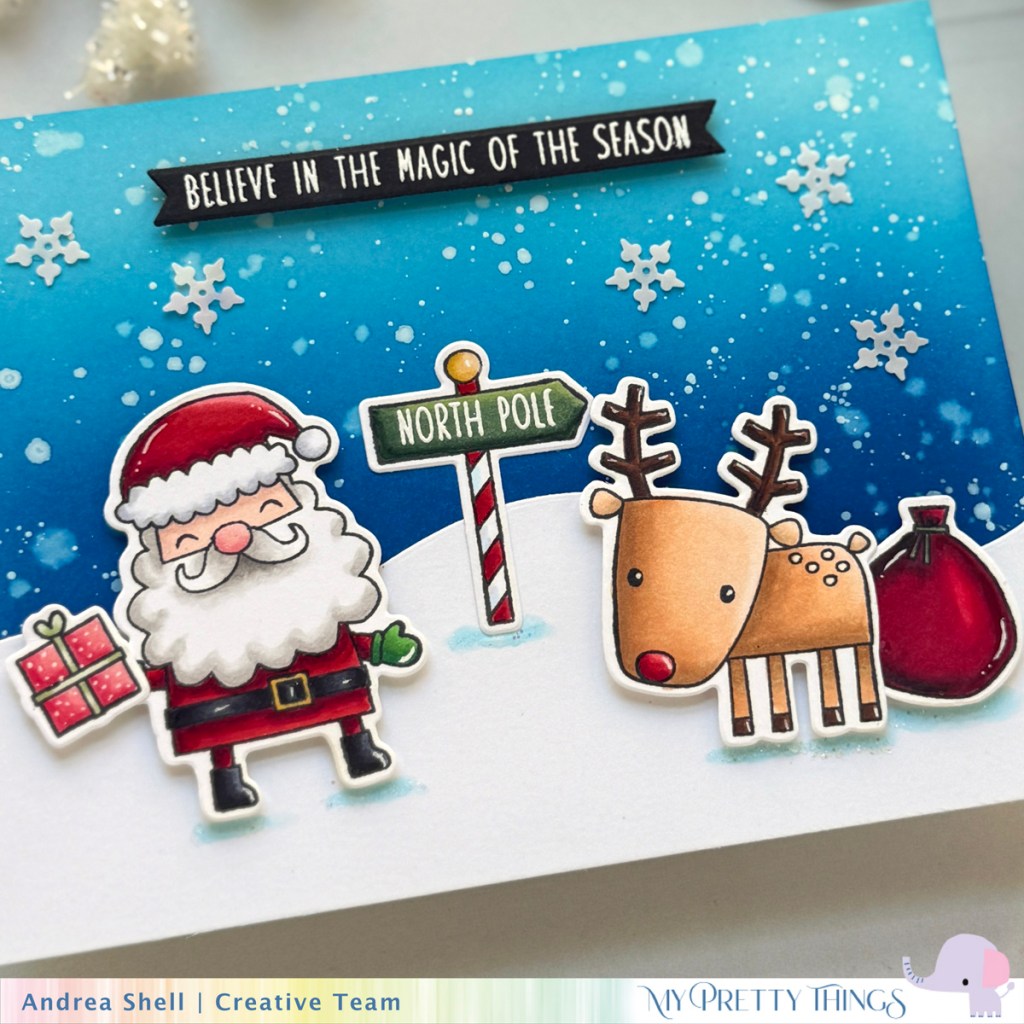 Santa and Rudlolph card by Andrea Shell | Santa's North Pole stamp set by My Pretty Things