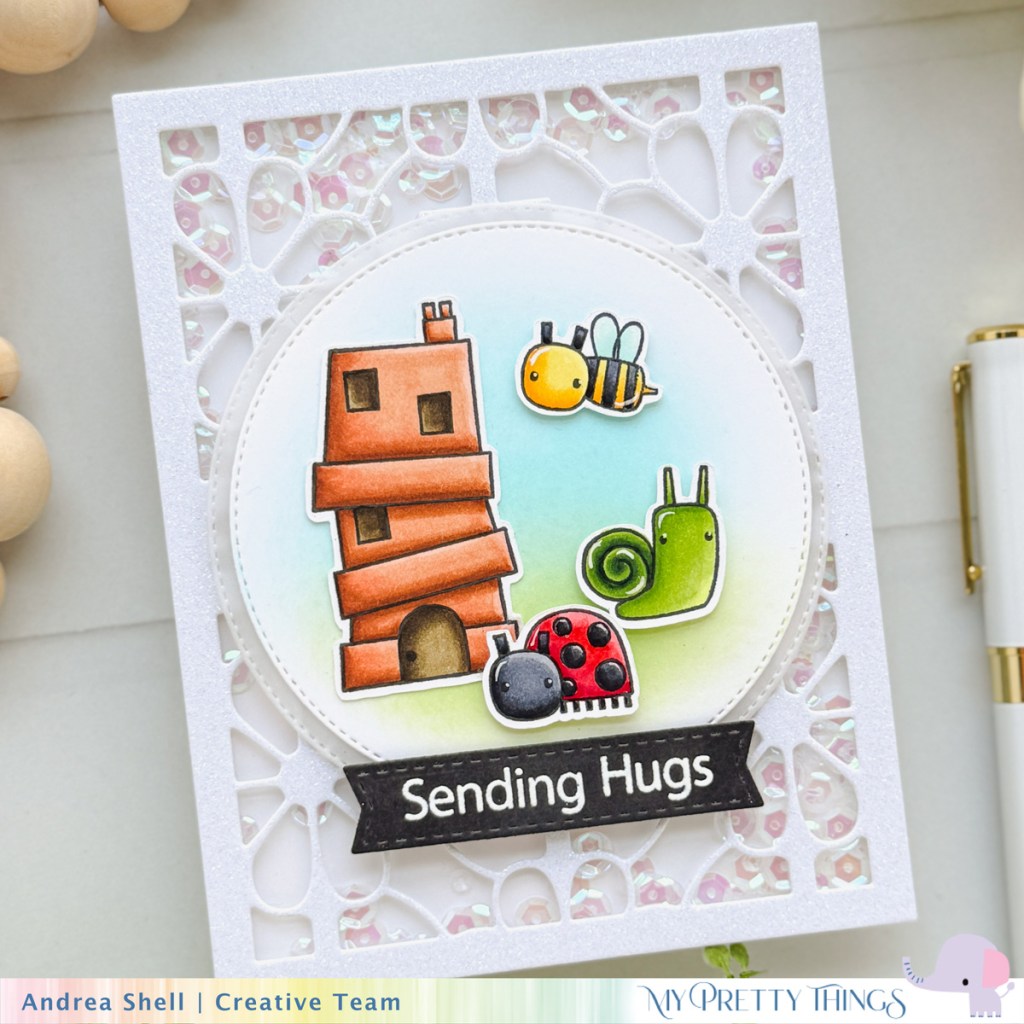 Sending Hugs shaker card by Andrea Shell | Buzzing By stamp set by My Pretty Things