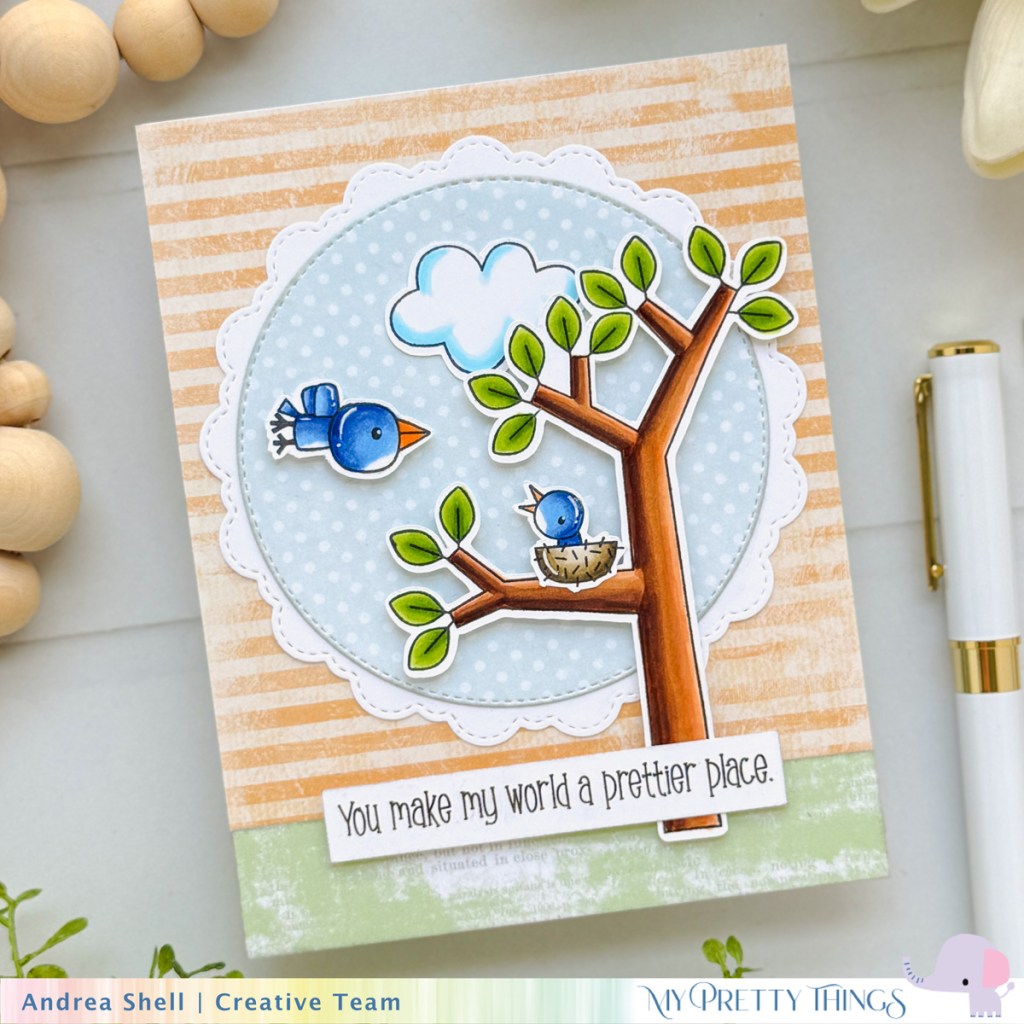 Bluebird Prettier Place card by Andrea Shell | Pretty Awesome Birthday stamp by My Pretty Things