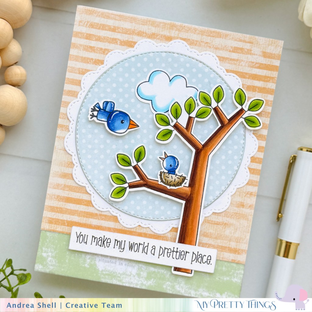 Bluebird Prettier Place card by Andrea Shell | Pretty Awesome Birthday stamp by My Pretty Things