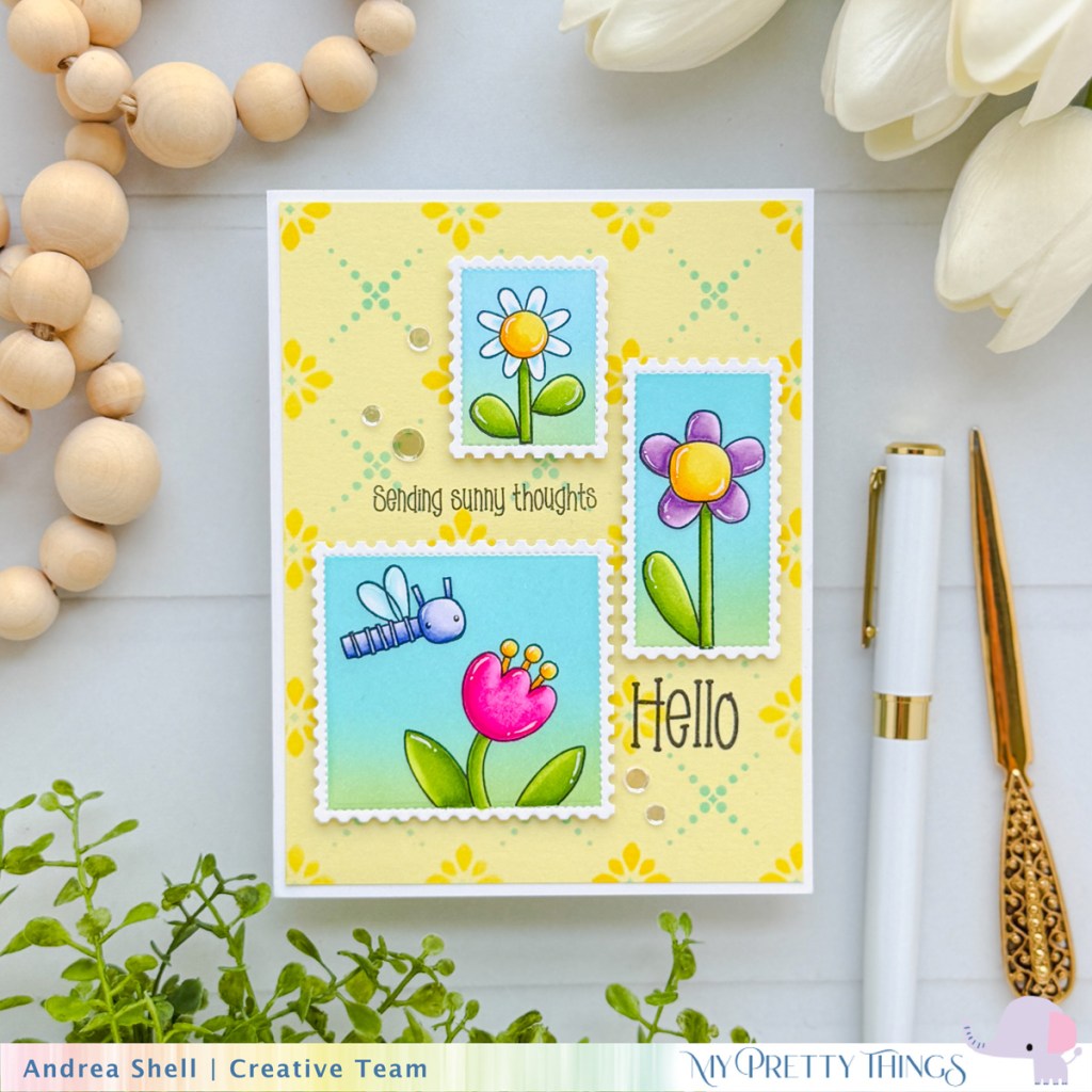 Sunny Hello card by Andrea Shell | You Made My Day stamp by My Pretty Things