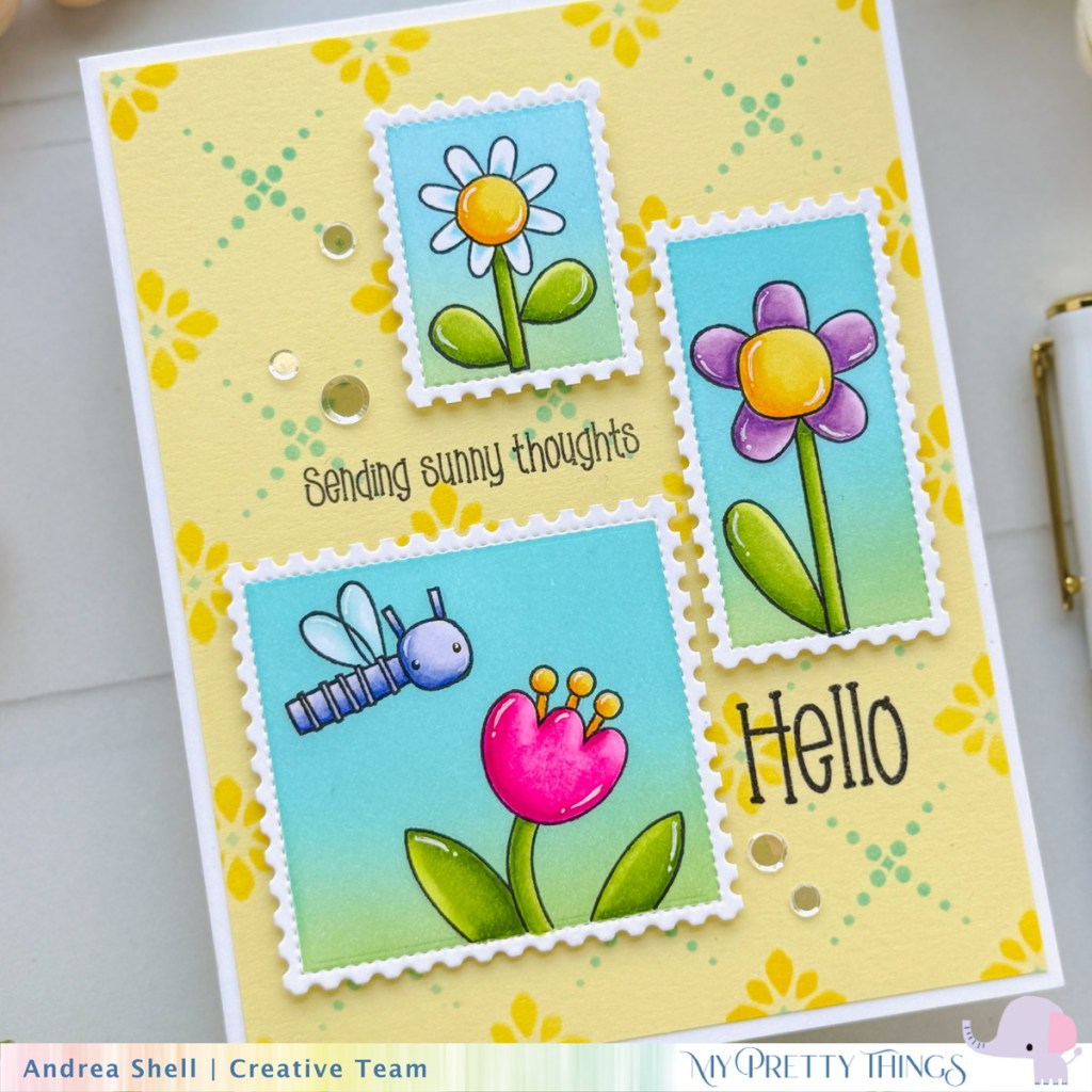 Sunny Hello card by Andrea Shell | You Made My Day stamp by My Pretty Things