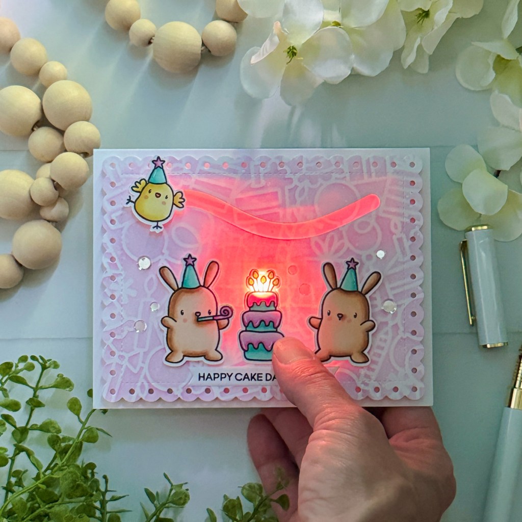 Light-up Slider card by Andrea Shell | Party Animals stamp by Mama Elephant