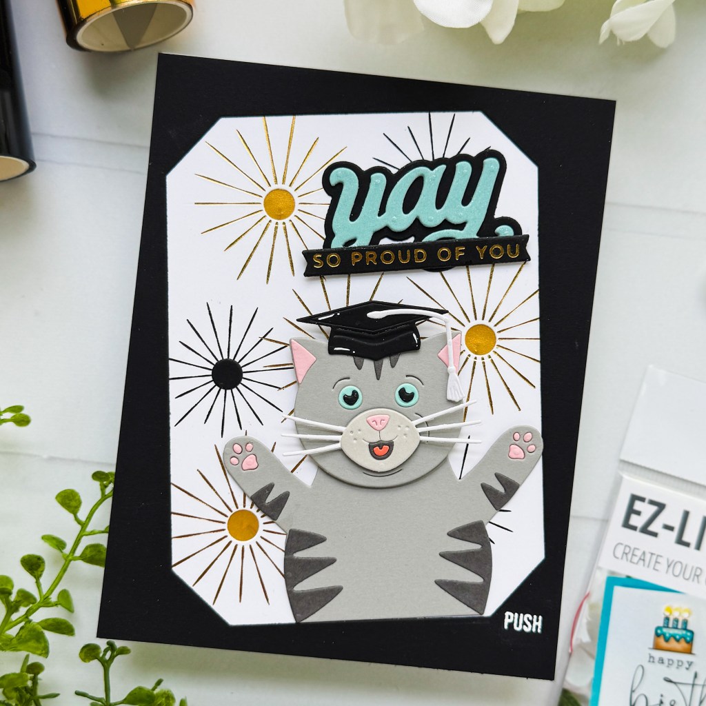 Light-up Cat Graduation card by Andrea Shell | Congrats Cat Dies by Spellbinders