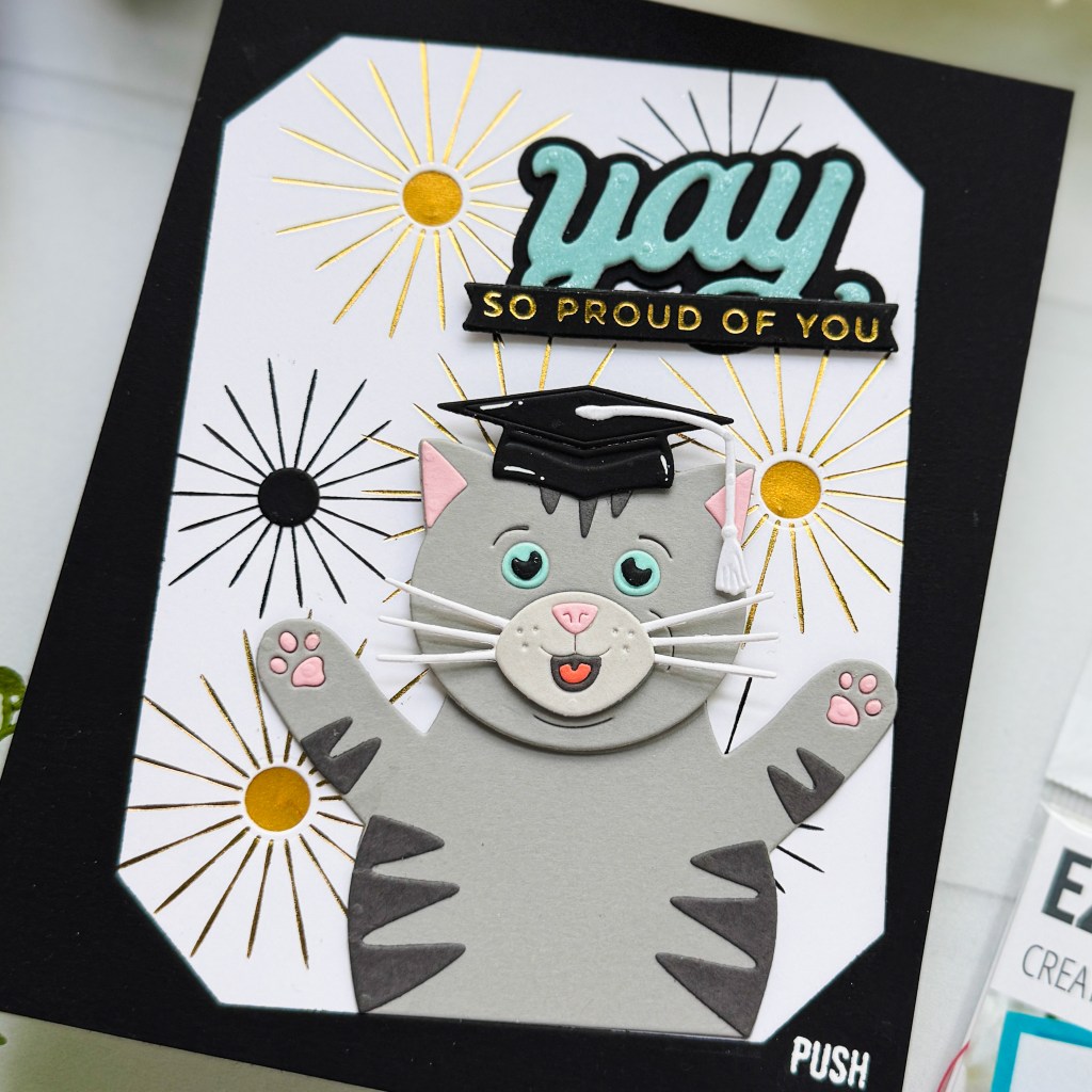 Light-up Cat Graduation card by Andrea Shell | Congrats Cat Dies by Spellbinders
