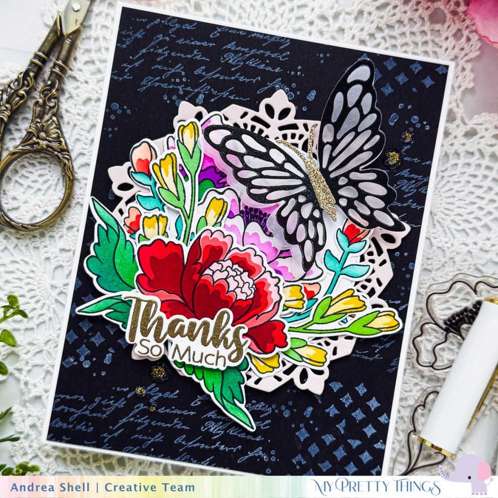 Chinoiserie Thanks card by Andrea Shell | Chinoiserie Floral stamp by My Pretty Things