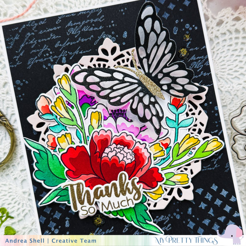 Chinoiserie Thanks card by Andrea Shell | Chinoiserie Floral stamp by My Pretty Things