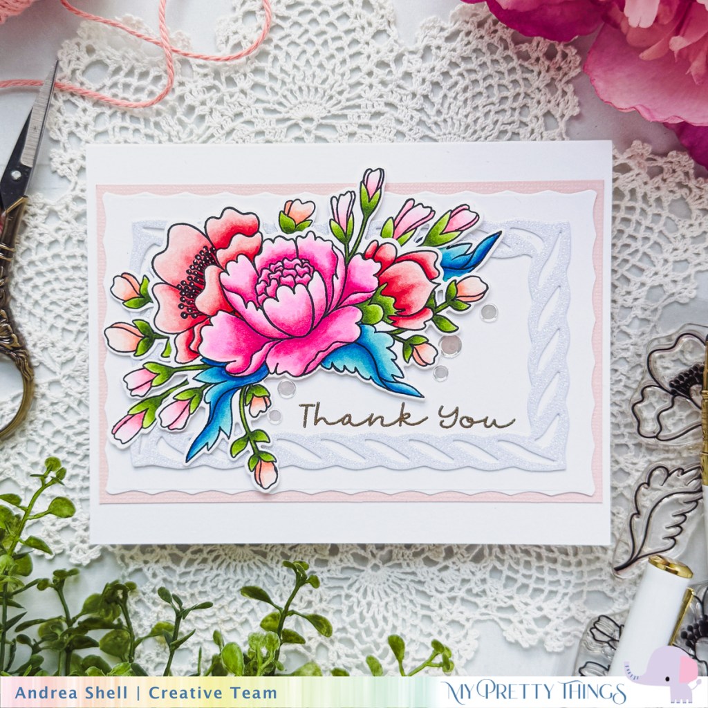 Floral Thank You card by Andrea Shell | Chinoiserie Floral stamp by My Pretty Things