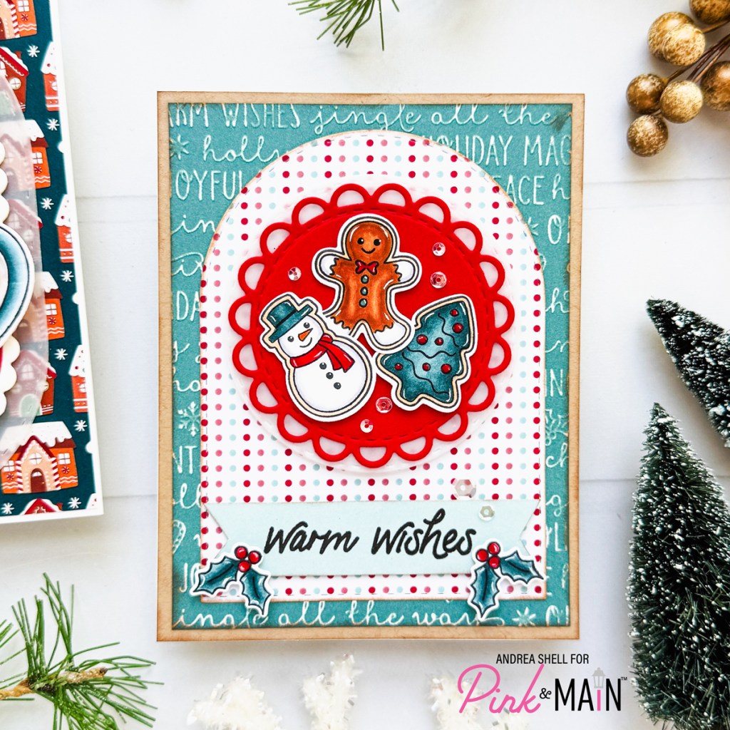 Warm Wishes cookie card by Andrea Shell | Cocoa and Cookies stamp set by Pink & Main