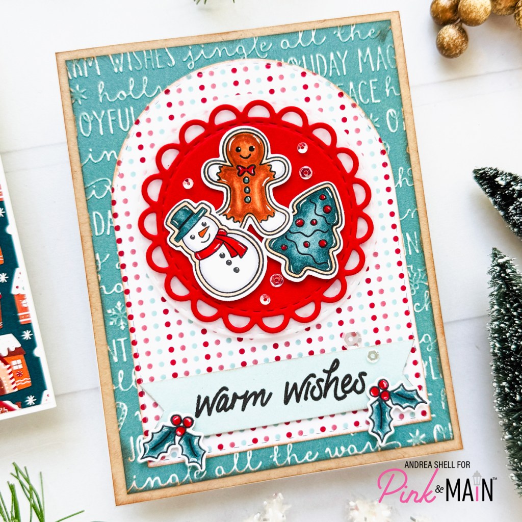 Warm Wishes cookie card by Andrea Shell | Cocoa and Cookies stamp set by Pink & Main