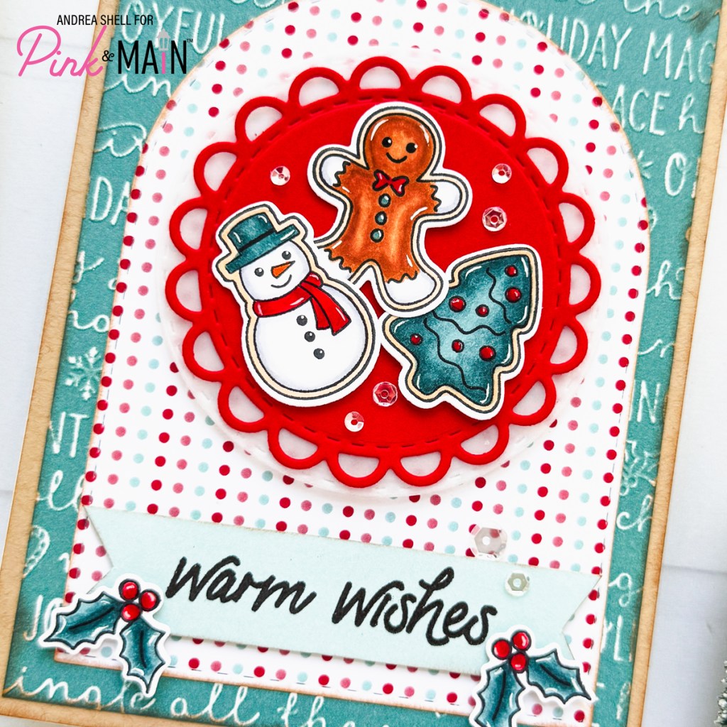 Warm Wishes cookie card by Andrea Shell | Cocoa and Cookies stamp set by Pink & Main