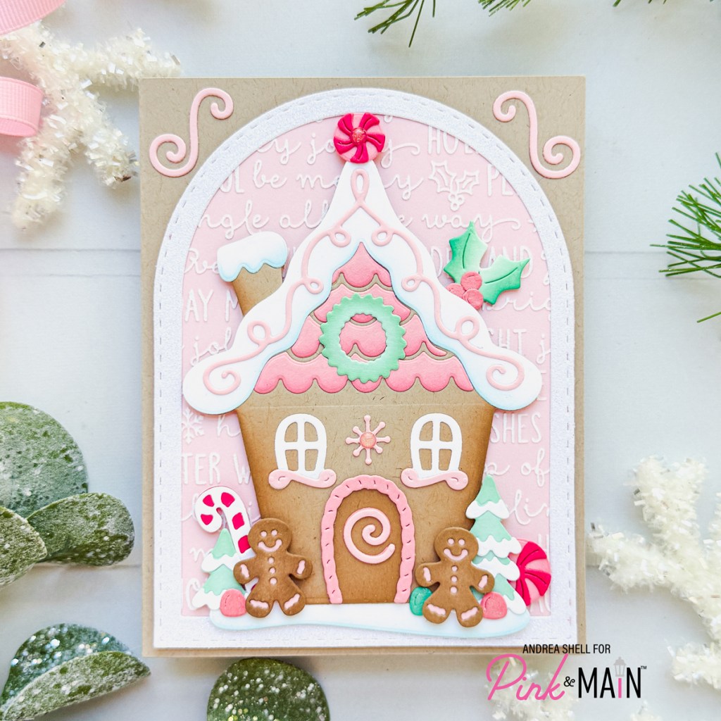 Pastel Gingerbread House card by Andrea Shell | Gingerbread House Dies by Pink & Main