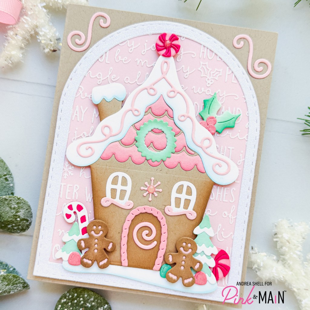 Pastel Gingerbread House card by Andrea Shell | Gingerbread House Dies by Pink & Main