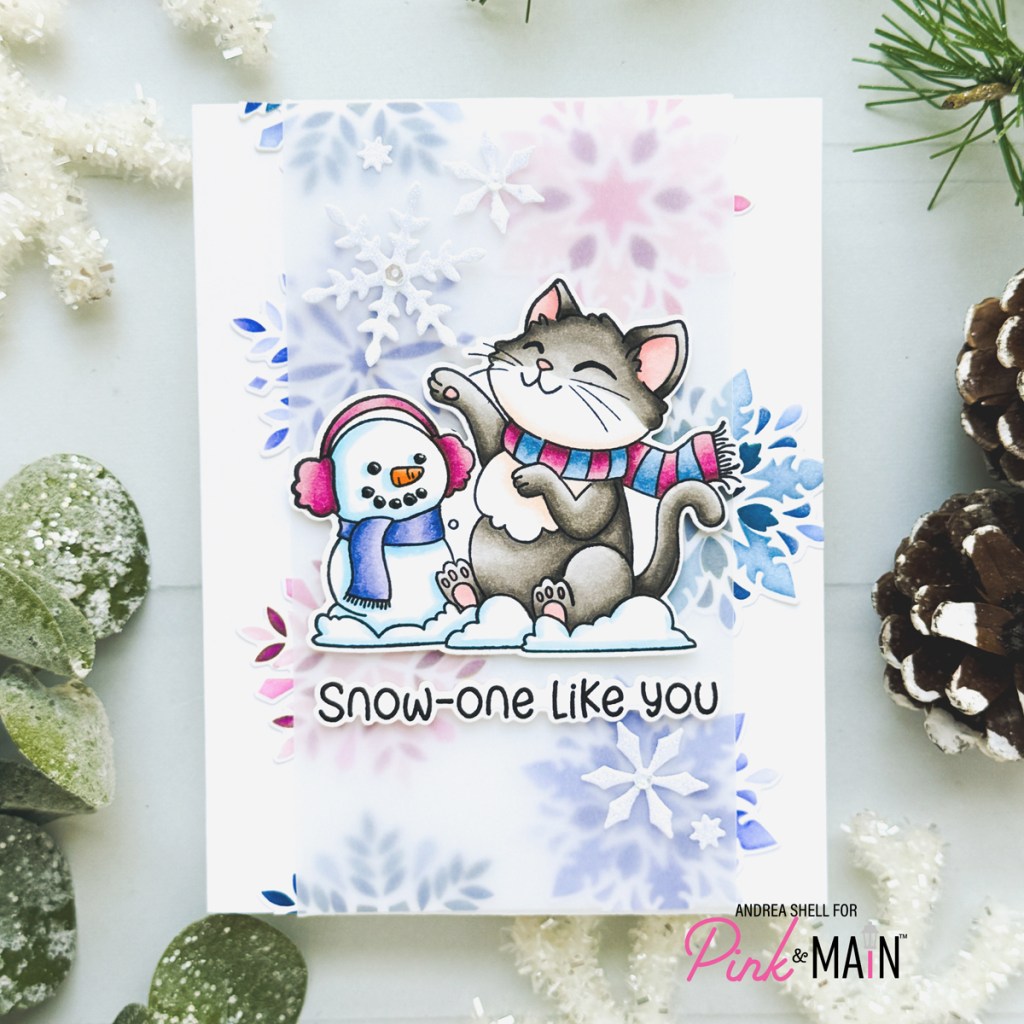 Snow-one Like You card by Andrea Shell | October Cat stamp by Pink & Main
