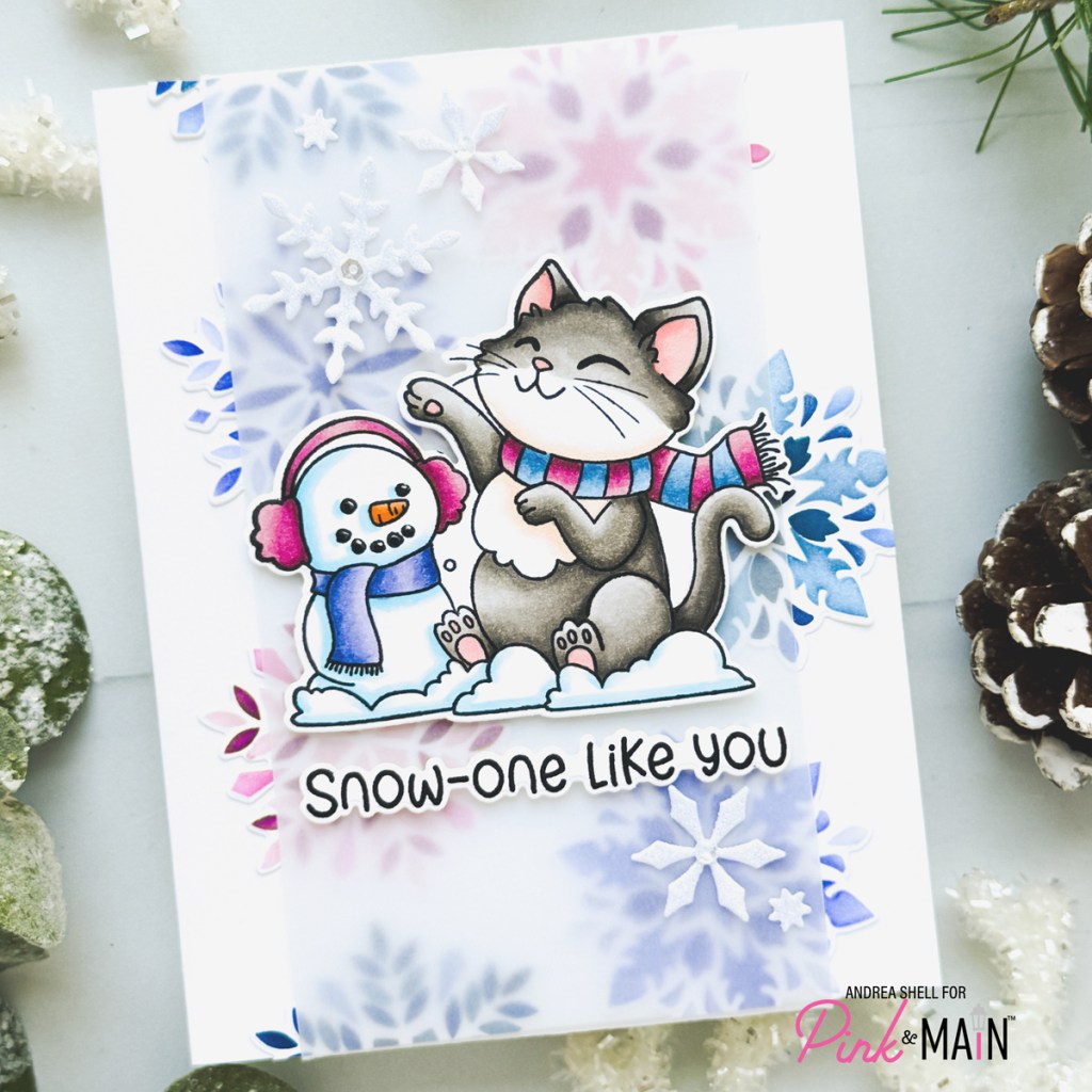 Snow-one Like You card by Andrea Shell | October Cat stamp by Pink & Main