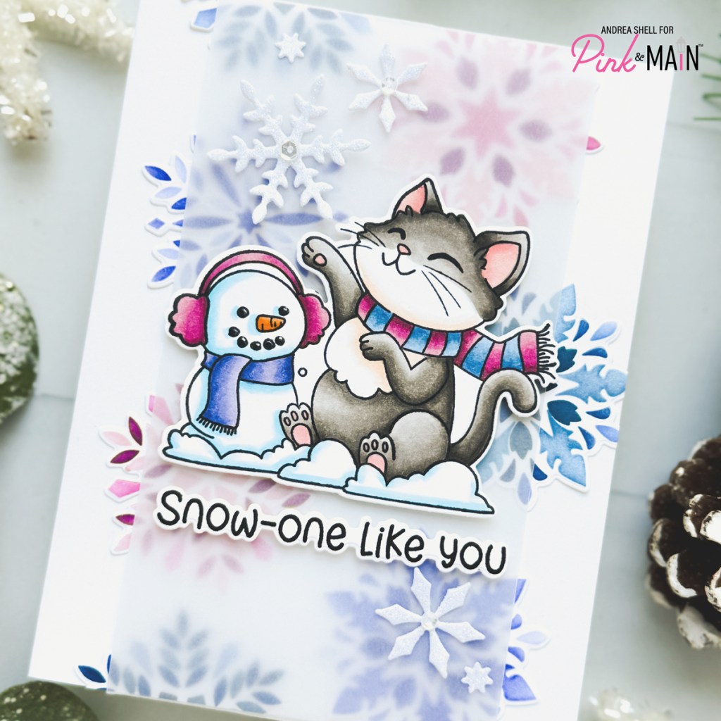 Snow-one Like You card by Andrea Shell | October Cat stamp by Pink & Main