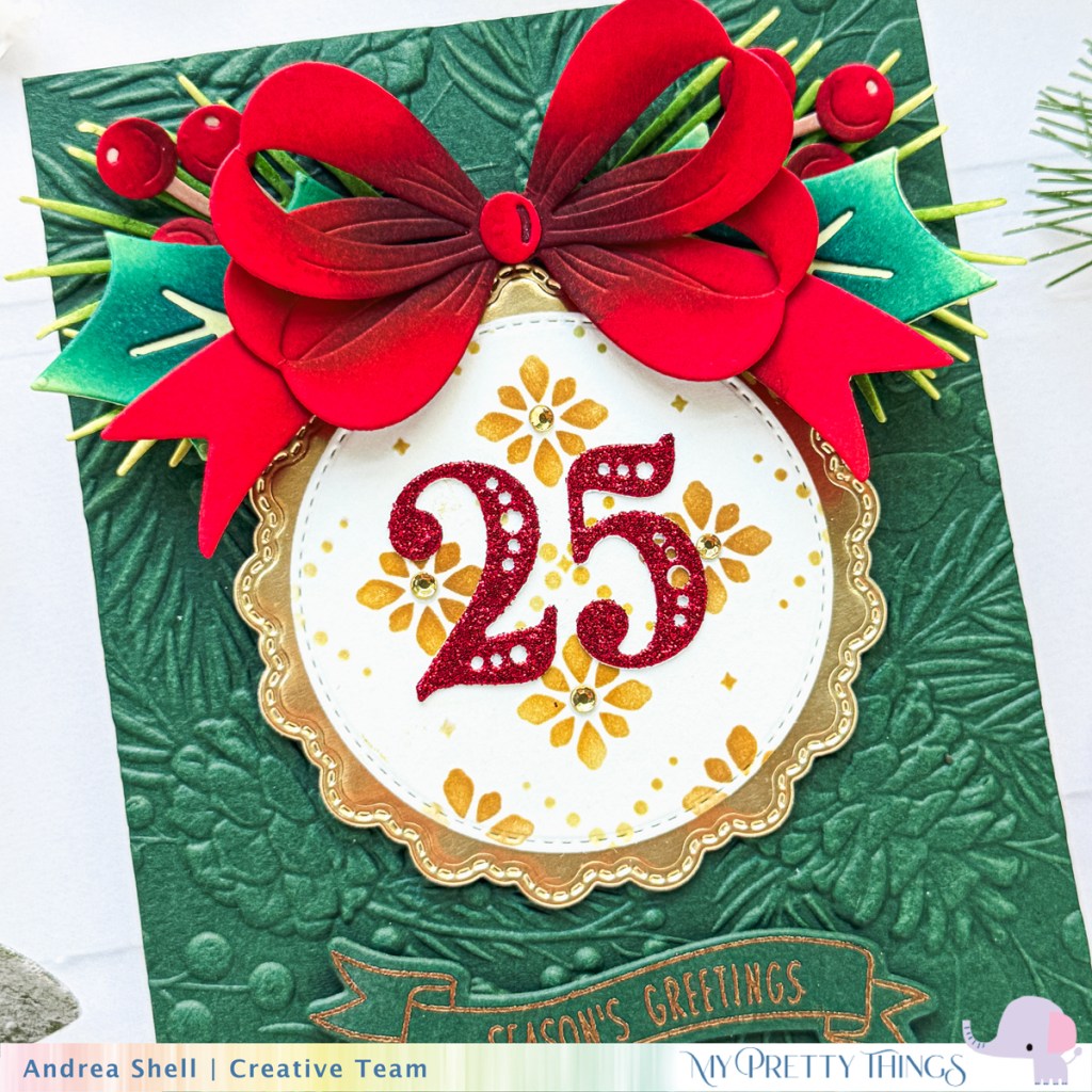Season's Greetings embossed card by Andrea Shell | Pretty Numbers Dies by My Pretty Things