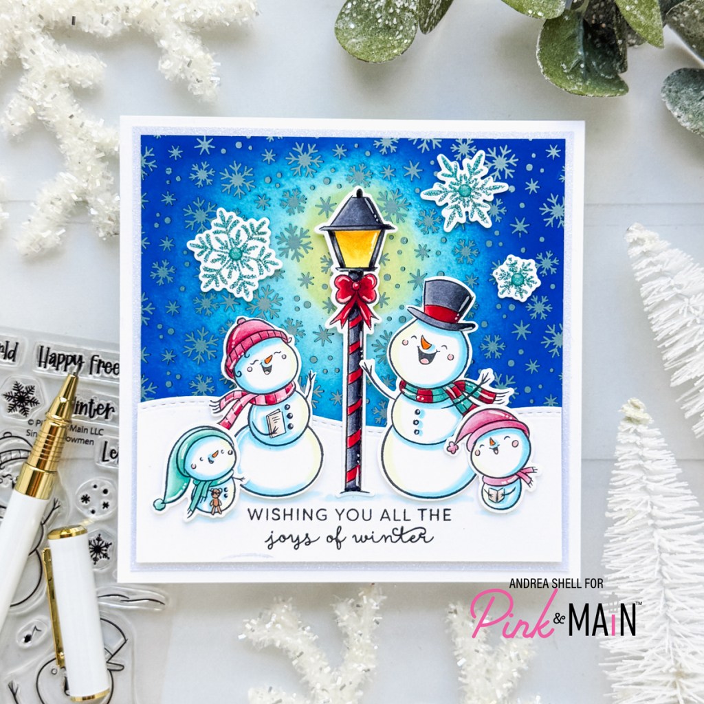 Singing Snowmen Joys of Winter card by Andrea Shell | Singing Snowmen stamp by Pink & Main