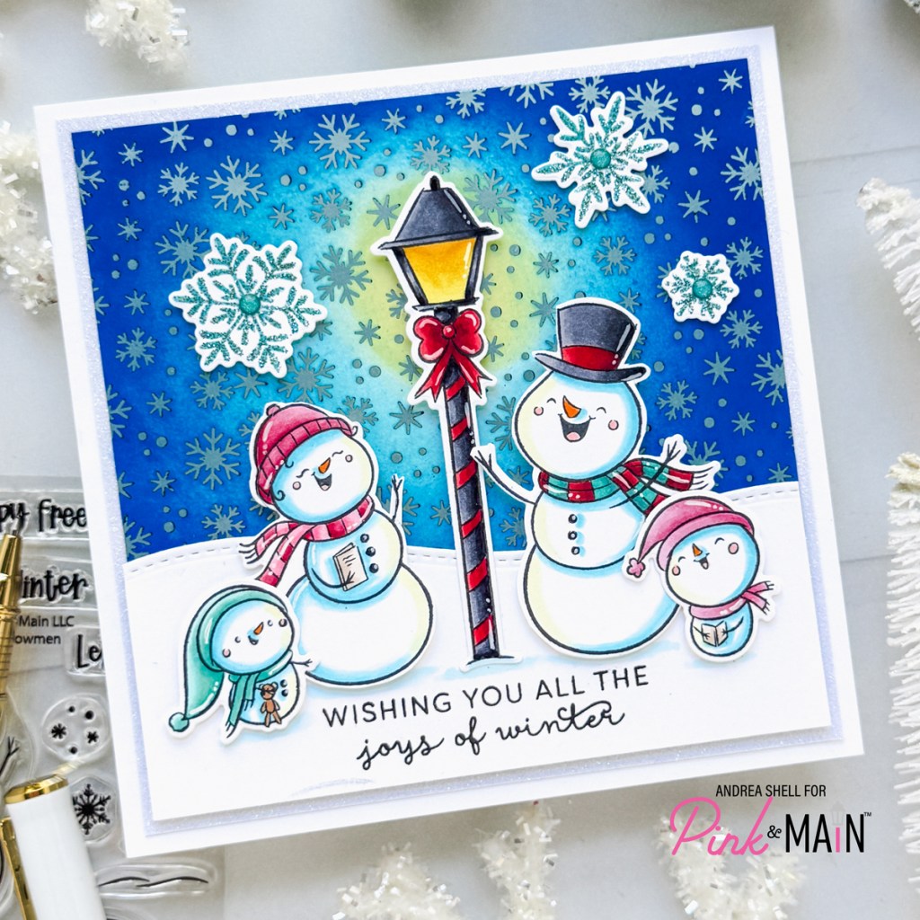 Singing Snowmen Joys of Winter card by Andrea Shell | Singing Snowmen stamp by Pink & Main