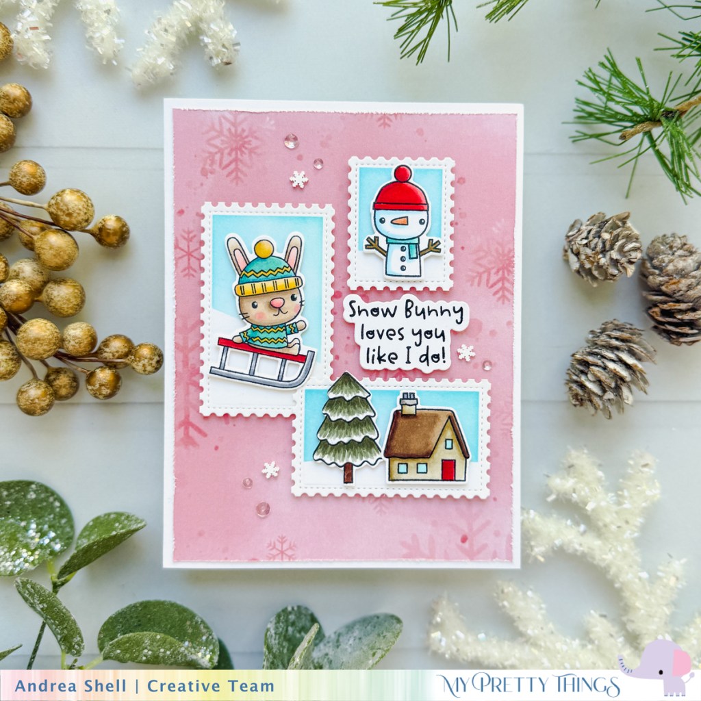 Snow Bunny Loves You card by Andrea Shell | Yay for Snow Days stamp by My Pretty Things