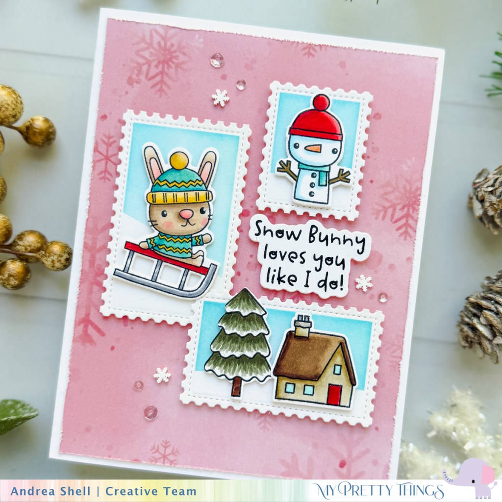 Snow Bunny Loves You card by Andrea Shell | Yay for Snow Days stamp by My Pretty Things